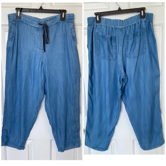 Talbots Women 12P Chambray Pants Summer Twill Slim Leg Rolled Hem - Picture 2 of 16